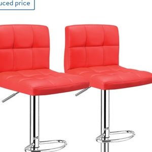 Red leather couches and 2 red leather bar stools